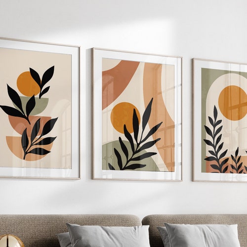 Boho Abstract Wall Art Prints Set of 3 Prints Beige Green Etsy Australia