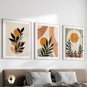 Boho Abstract Wall Art Prints: Beige, Green, Terracotta (Digital Download)