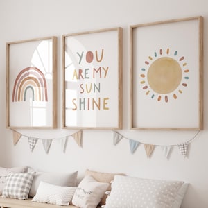 Nursery Prints Set: Boho Rainbow, Sun, Sunshine Quote (Digital Download)