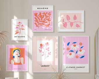 Pink Gallery Wall Art Set of 6: Girly Trendy Prints (Digital Download)
