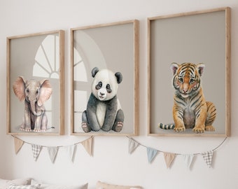 Safari Animal Nursery Prints: Neutral Baby Room Decor (Set of 8) (Digital Download)