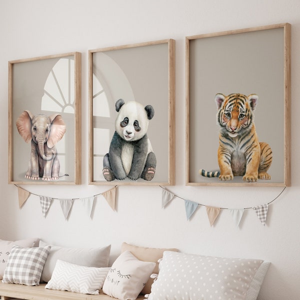 Safari nursery prints for Nursery Decor Baby Animals Neutral Printable Nursery Wall Art SET 0F 8, Instant Download