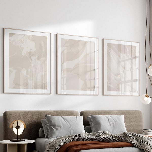 Juego de 3 impresiones abstractas de pared en beige (descarga digital)