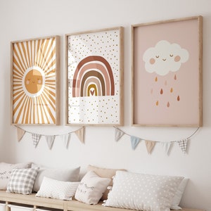Nursery Wall Art, set of 3 boho prints, Digital Download