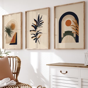 Boho Abstract Wall Art Prints: Beige, Green, Terracotta (Digital Download)