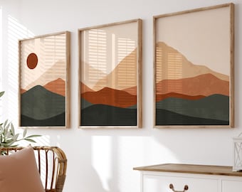 Conjunto de impresiones de montaña bohemia: Arte abstracto en terracota (descarga digital)