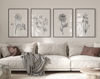 Vintage Botanical Prints Set: Neutral Gallery Wall Art (Digital Download)