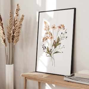 Wildflower Watercolor Art Print: Neutral Botanical Wall Decor (Digital Download)