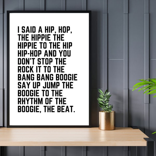 Rappers delight print, Hip Hop song lyrics quote, Digital download