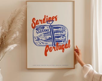 "Portugiesische Sardinen - ""Portugiesische Sardinen"" - Posterdruck, Vintage Küchenkunst ""Küche"""
