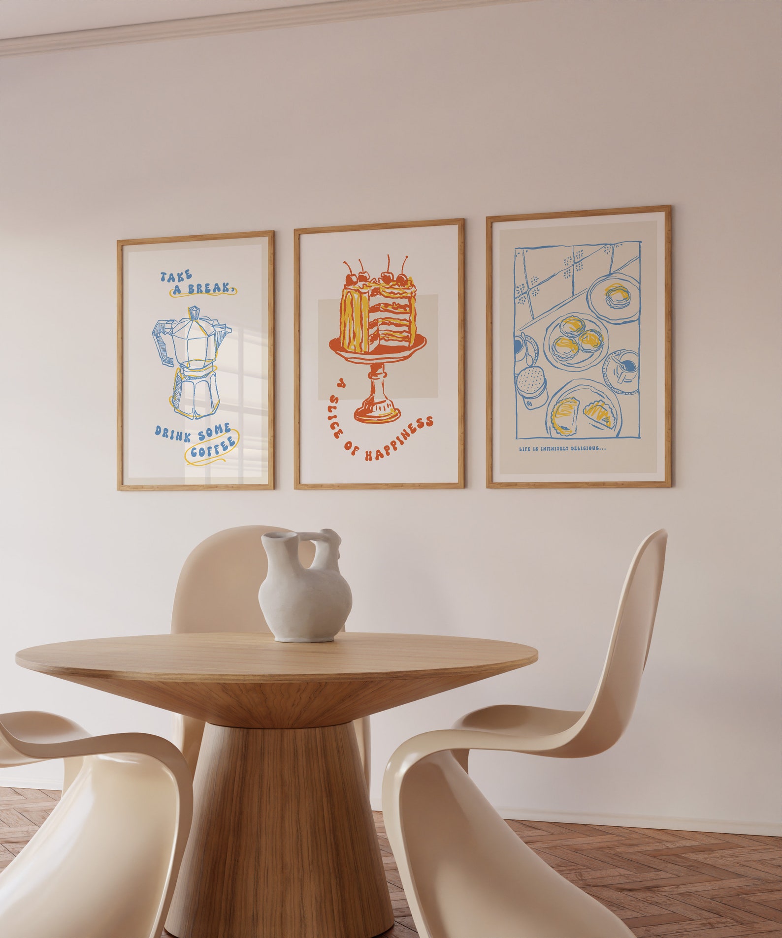 abstract kitchen art prints: modern line drawing set... Retro Kitchen Art Prints: Mid-century Modern Culinary Gallery (digital ...