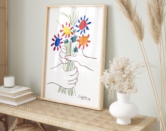 ピカソの版画、平和の花束、花、ヴィンテージ線画ポスター、デジタル