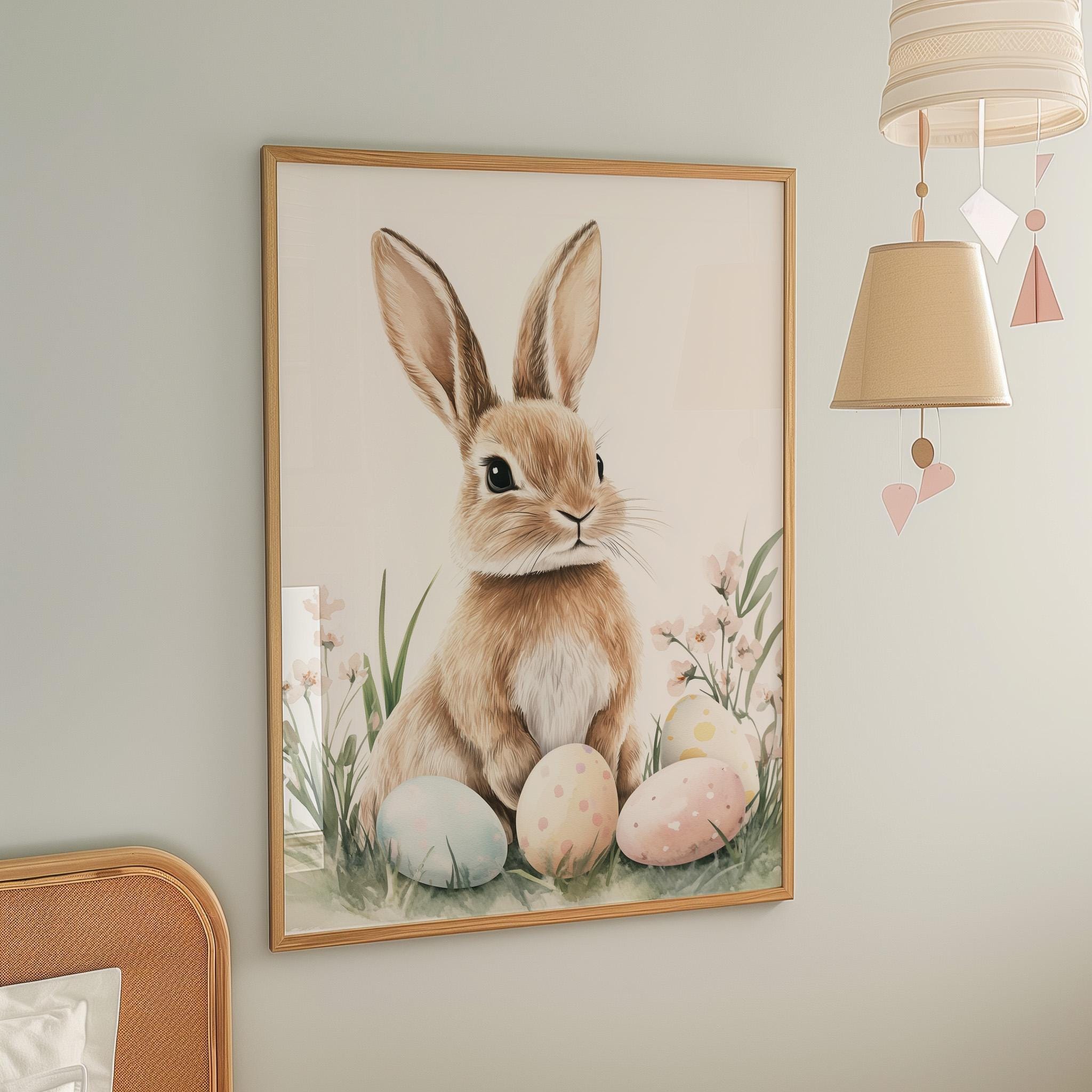 水彩画のウサギのプリント - イースターのウォールアート、子供部屋の