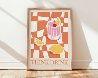 Modern Cocktail Print: Cherry & Lemon Art (Digital Download)