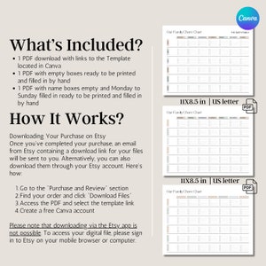 Editable Weekly Chore Chart Template, Canva and PDF US Letter Size ...