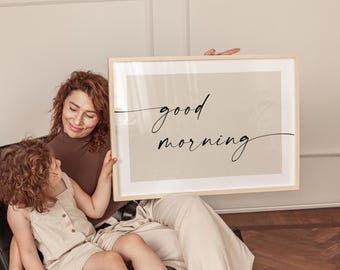 Good Morning Typography Print, Scandinavian Bedroom Wall Art (Digital Download)