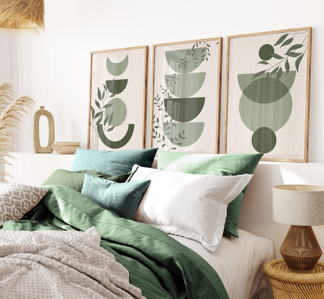 Boho Sage Green Wall Art Prints Set of 3 Green Wall Art Etsy