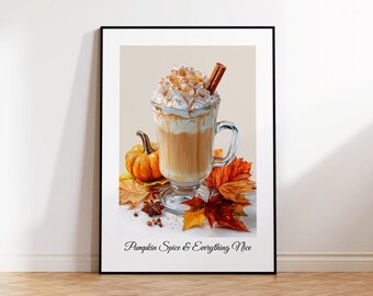Coffee print Pumpkin Spice Latte Print: Cozy Autumn Kitchen Wall Art (Digital Download)