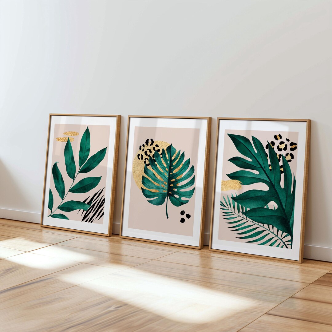 Botanical Wall Art Set of 3 Monstera Prints Jungle Palm Leaf Decor - Etsy
