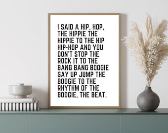 Rappers delight print, Hip Hop song lyrics quote, Digital download