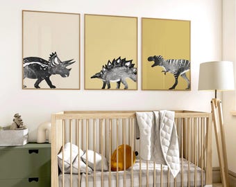 Dinosaur Nursery Wall Art Set, Toddler Bedroom Decor, Neutral Tones (Digital Download)