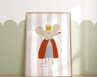Mouse Nursery Printable Wall Art, Storybook Animal Boho Kids Print Digital Download