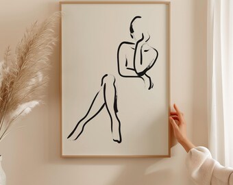 Nude One Line Art Print, Minimalist Female Silhouette (Digital Download)
