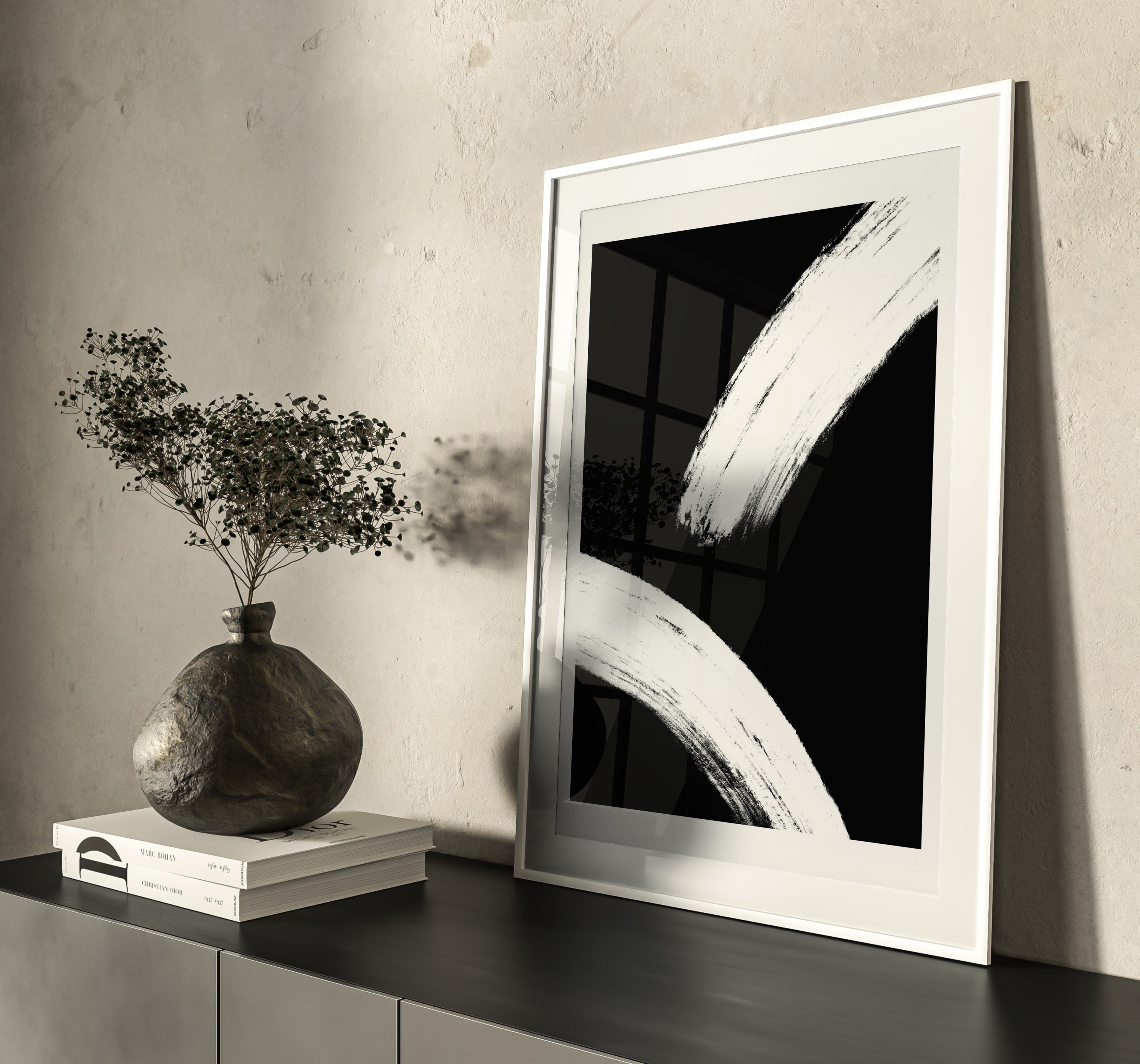 Abstract Brush Stroke Art Prints: Black and White Set of 3 (digital ...