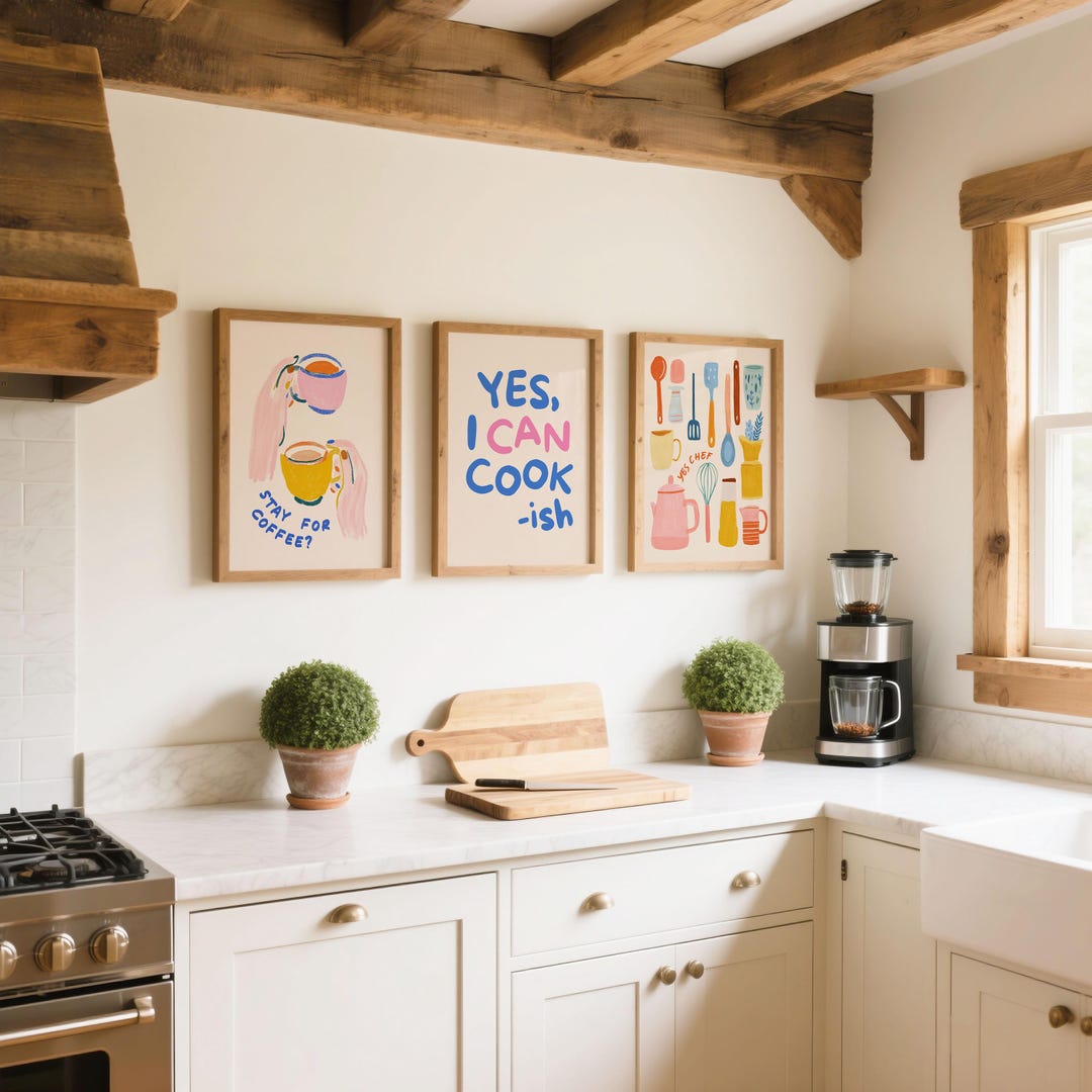 kitchen wall art prints for modern and traditional... Modern Folk Kitchen Art Prints, Cozy Wall Decor (digital Download) - Etsy
