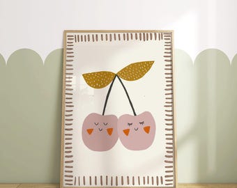 Cherry Nursery Wall Art, Printable Ma Cherie Print, Pink Fruit Poster Digital Download