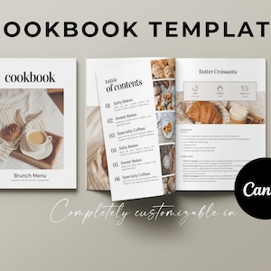 Editable Cookbook Template for Canva, DIY Recipe Book, Printable Binder, A4 and US Letter Size, Instant Download