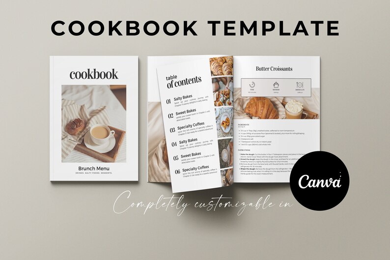 Cook Book Cursive Customizable Recipe Book Template: Digital Cookbook Design for Canva ...