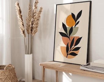 Boho Abstract Art Print: Beige, Green & Terracotta (Digital Download)