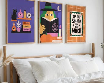 Witchy Halloween Wall Art Print, Cozy Fall Decor, Modern Witchcore (Digital Download)