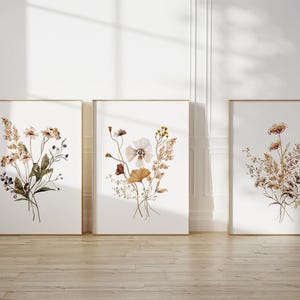 Wildflower Watercolor Art Prints: Neutral Botanical Set (Digital Download)