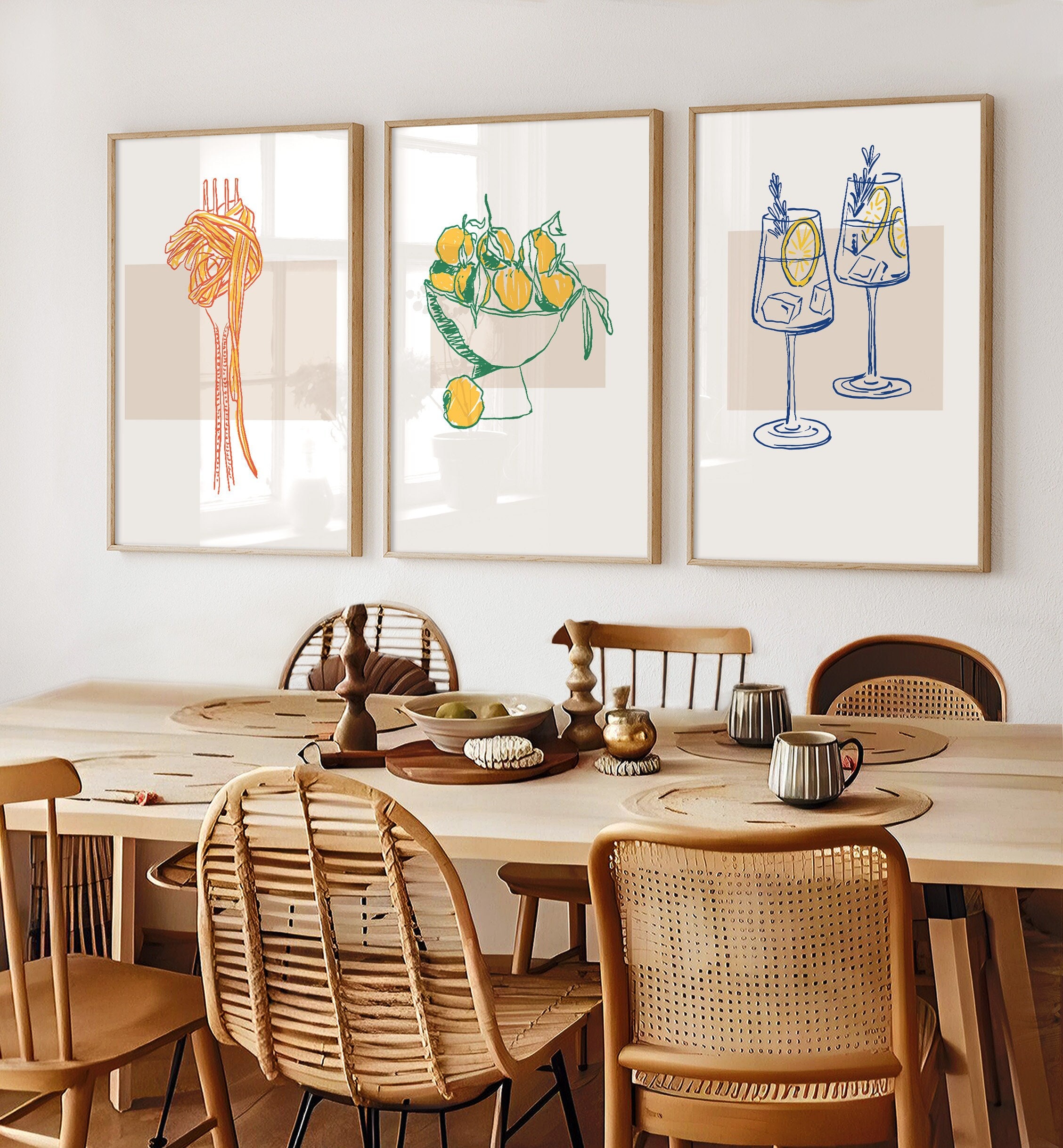 Kitchen Wall Art, Set of 3 posters, Pasta lover, Cocktail drinks, Kitchen printable art, Digital Download