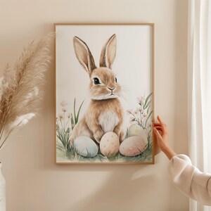 Bunny Wall Art - Watercolour Easter Painting, Printable Digital Download for Home Decor, Easter Decor, Cute Bunny Art