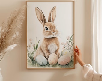 Watercolor Bunny Print – Easter Wall Art, Nursery Decor (Digital Download)