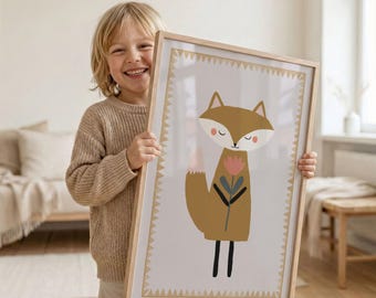 Fox Nursery Wall Art Printable Woodland Animal Decor Boho Neutral Baby Room Print