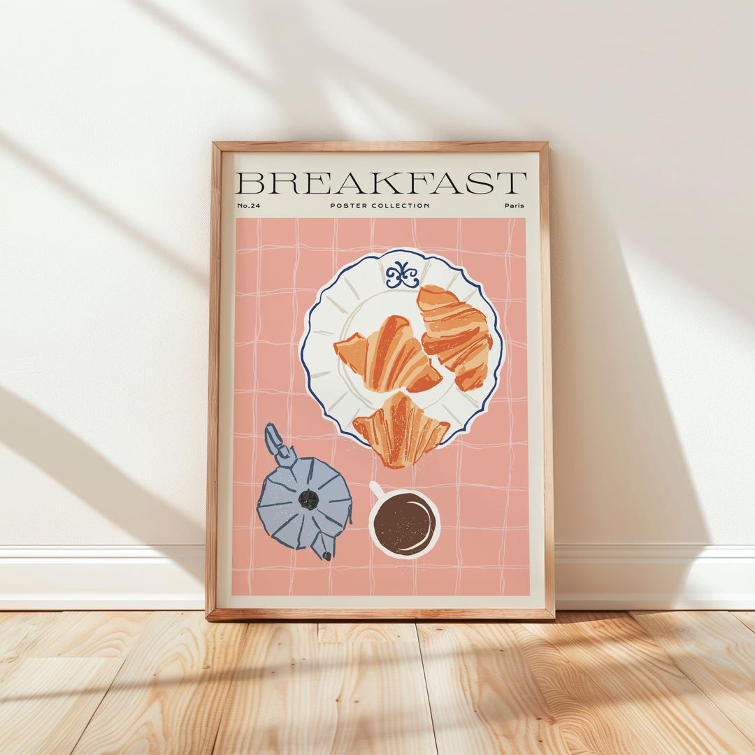 Croissant & Coffee Kitchen Print: Modern Breakfast Wall Art (digital ...
