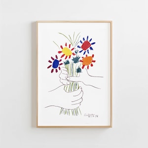 Stampa di Picasso, Bouquet di pace, fiori, poster vintage di Line Art, download digitale