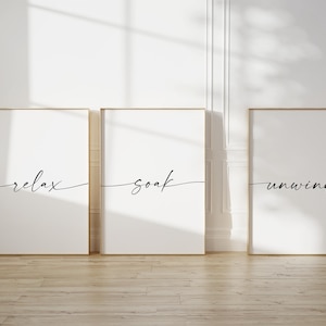 Bathroom decor, Bathroom prints set of 3, relax soak unwind, Digital Download
