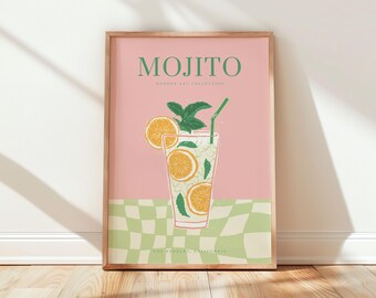 Lámina con diseño de cóctel mojito, arte colorido para carrito de bar, póster para cocina (descarga digital)