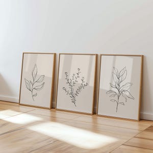 Botanical Line Kunstdrucke: Beige Neutrales Wohndekor Set (Digitaler Download)