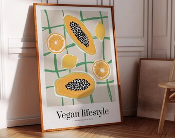 Papaya Art Kitchen-afdruk: decor tropisch fruit (digitale download)