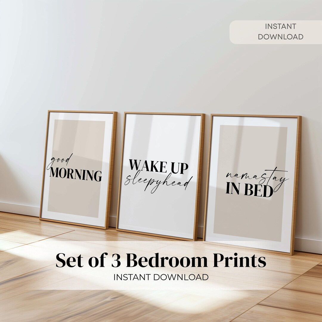 Set of 3 Minimalist Bedroom Prints, Beige Modern Wall Art (digital ...