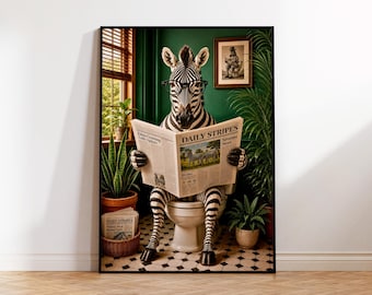 Funny Zebra Toilet Reading Newspaper Print (Digital Download)