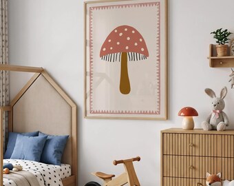 Mushroom Print Playroom Decor, Cottagecore Woodland Nursery Art, Mushroom Art Printable
