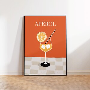 Cartel de cóctel Aperol Spritz - Arte de pared imprimible e impresión de bebidas - Decoración de carrito de bar, ilustración de cóctel de firma imprimible