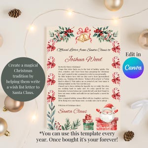 Carta a Papá Noel / Lista de deseos navideños imprimible para niños, actividad festiva divertida, descarga digital y editable en Canva